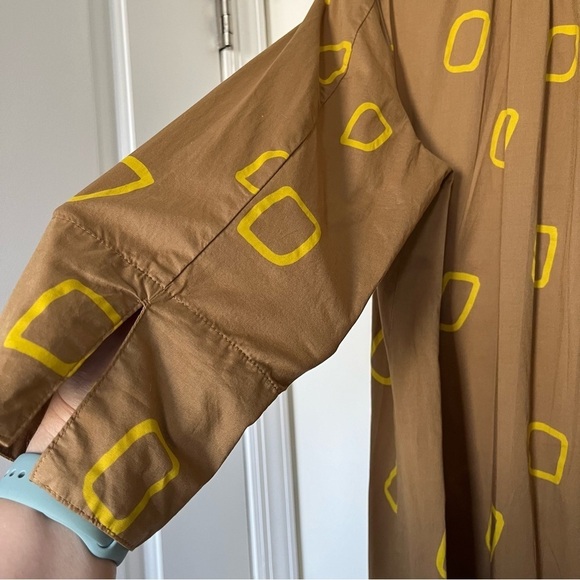 Neirami Oversized Artsy Camel Geometric Yellow Print Midi Dress in S Lagenlook - Picture 5 of 15